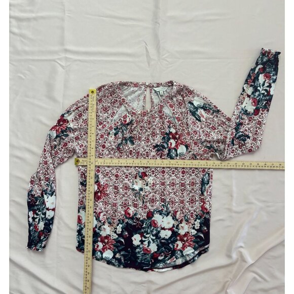 Lucky Brand Long Sleeve Knit Top with Cut Outs - Maroon Floral - Size M - Picture 7 of 12